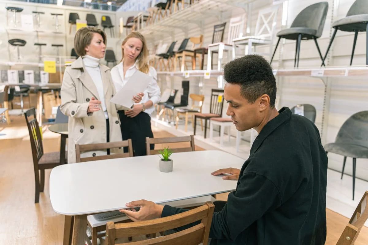 A consultation in a furniture showroom